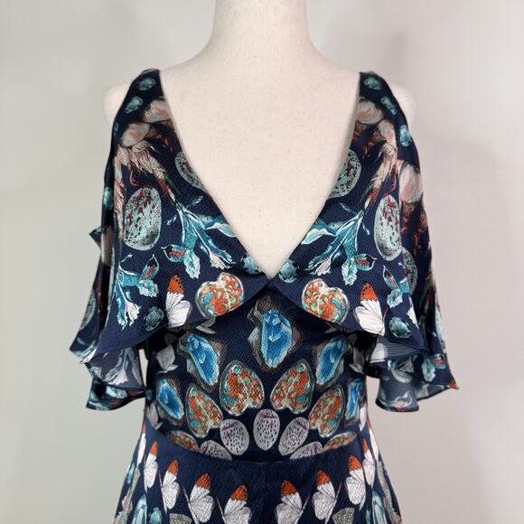 Temperley London Quartz Maxi Dress 100% Silk Botanical Ruffle Size 6 Elegant - Picture 2 of 16